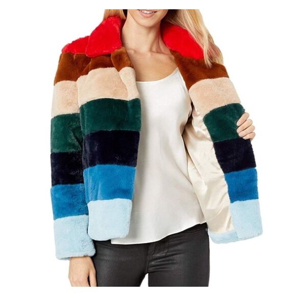 Blank NYC Rainbow Pop Faux Fur Cropped Open Jacket Size S - Picture 1 of 15